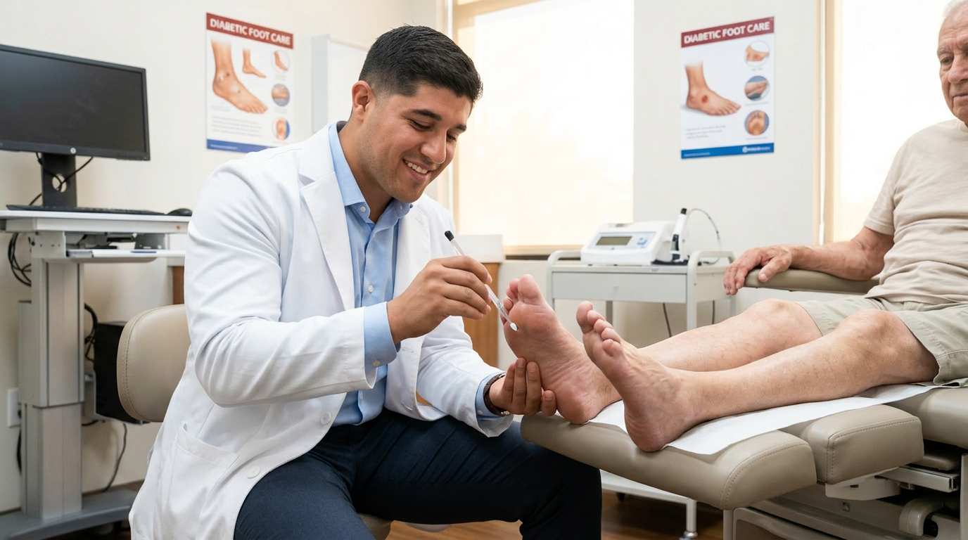 Doppler vascular assessment of a diabetic patient's foot at RGV Foot & Ankle Institute