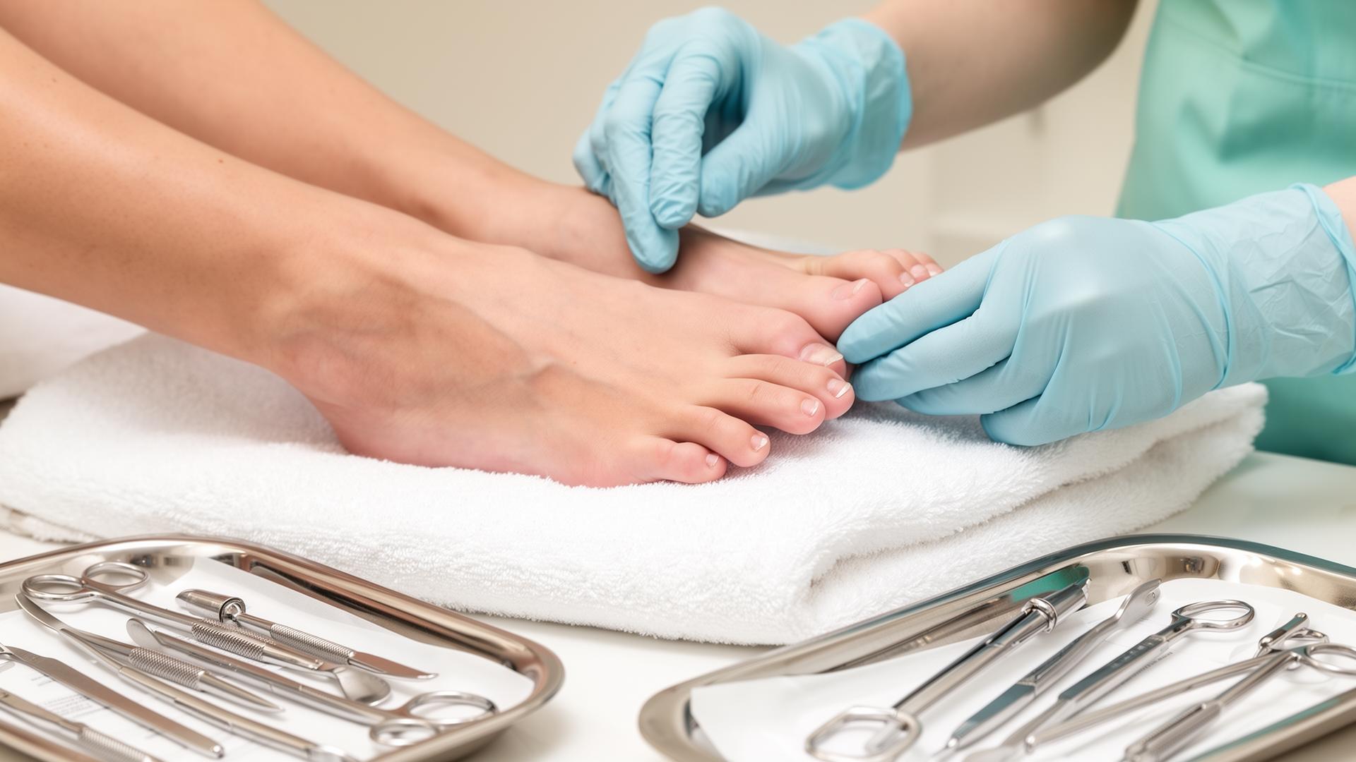 Podiatrist performing a medical pedicure